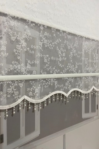 İncilifehome İcl4003b Çift Mekanizmalı Dal Desenli Tül Ve Stor Perde Kırık Beyaz Boncuklu Kırık Beyaz