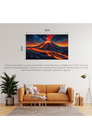 Doğa Ve Manzara Yatay Yıldızlı Gecede Parlayan Lavlarla Patlayan Yanardağ 03 Çerçevesiz 90x60cm Pvc Tablo