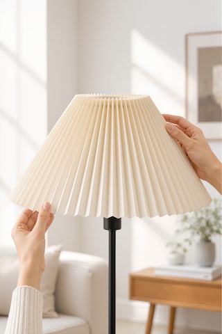 İthal Lambader Şapkası Çap 36 Cm Pileli Kırma Kumaş Krem Abajur Başlık Metal İskelet Lam06