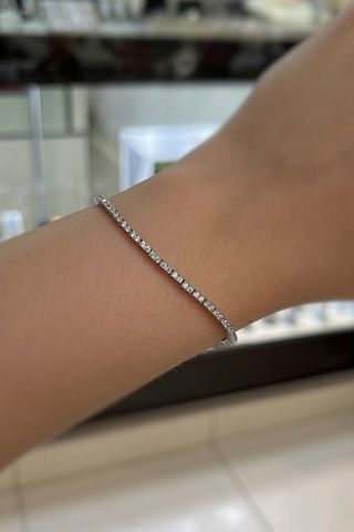 Gümüş 1,5 Mm Taşlı Pırlanta Montür Su Yolu Bileklik