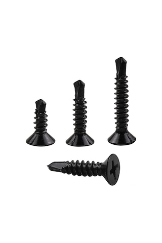 Moveevo 410 Paslanmaz Çelik Siyah Cruciform Yuvarlak Baş Otomatik Delici Vida, 1/2", 3/4", 1" Her Bir 50 Adet Toplam 150 Adet