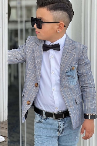 Riccotarz Erkek Çocuk Çizgili Blazer Ceket Kot Pantolon Füme Alt Üst Takım 001