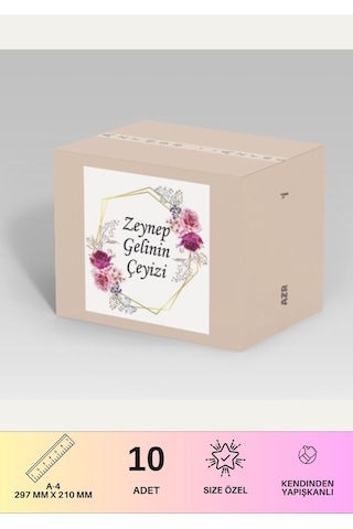 Çeyiz Etiketi Özelleştirilebilir İsme Özel - 10 Adet - Gül Desenli Diğer