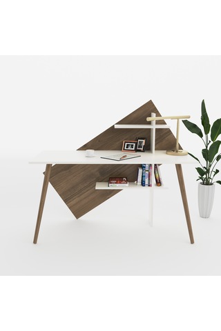 Lagomood Rüzgar Çalışma Masası Beyaz Ceviz Beyaz - Ceviz