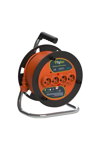 BYLION PMK-40325-F PLS BOBİN Ø280 IP20 F TYPE (SCHUKO) 3G2,5 40M SİYAH KABLO [eski model kod ] ( MK4025 3X2,5mm PLASTİK MAKARA 4
