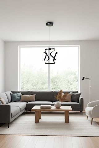 Lia Tekli Led Sarkıt Avize,siyah,3 Renk Yanabilen Led Avize, Modern Salon Oda Led Avize