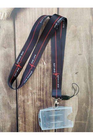 One Life One Chance Siyah Kalp Ritmi Kart Askısı Yaka Kartı Boyun Askı İpi Telefon Askısı