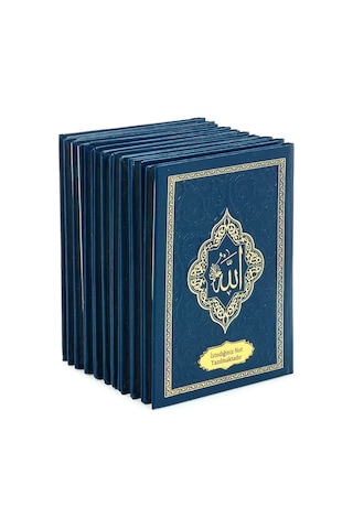 10 Adet İsme Özel Kabartmalı Mevlüt Hediyelik Ciltli Yasin Kitabı - Çanta Boy 128 Sayfa - Lacivert