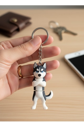 Husky Köpek Figürlü Hareketli Anahtarlık