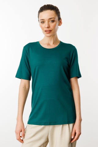 Kadın Sıfır Yaka Basic Penye T-shirt Yeşil Yeşil