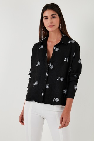 Lela Çiçekli Regular Fit Bayan Gömlek 67044532S4 Siyah