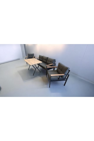 Pi Elize Bahçe Balkon Mobilyası Antrasit 3+1+1 Ve Perla Çam Masa Antrasit