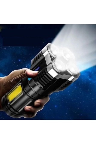 Ultra Parlak El Feneri Usb Şarj 4 Led+yan Cob Led Taktik Günlük Hayat Kamp Avcılık El Feneri Çok Renkli