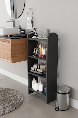 Alpaevmobilya Modern 4 Raflı Oval Kesim Banyo Düzenleyici Raf Metal Ayaklı Çok Amaçlı Raf Banyo Dolabı Açık Dolap Antrasit
