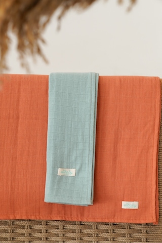 2'li Organik Pamuk Müslin Örtü Seti Nil ,tarçın 2 Adet 75x85 CM Turuncu - Açık Yeşil