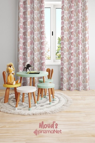 Renkli Kalpler Desenli Baskılı Çocuk Ve Bebek Odası Fon Perdesi 2 Kanat - Prd-35 Çok Renkli