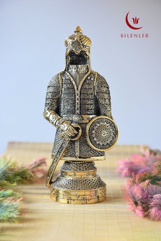 Fetih Zırh Ayetel Kürsi Biblo 15x33 Cm Büyük Boy Altın Renk Metal Dekoratif Aksesuar Sarı