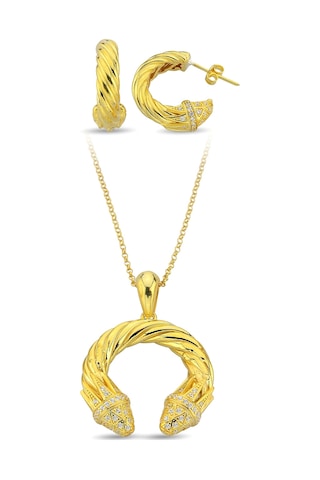 18k Altın Kaplamalı 925 Ayar Gümüş Tasarım Burgu Set - 67022302 Altın