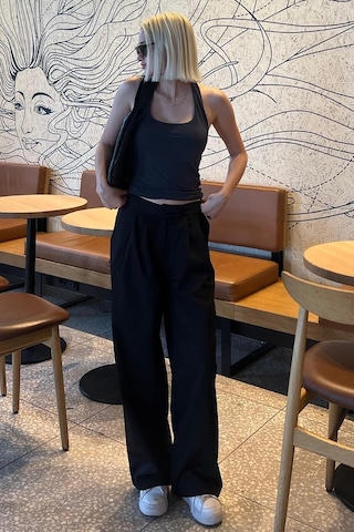 Madmext Siyah Yüksek Bel Rahat Kesim Bol Paça Pantolon Mg2120-siyah Siyah
