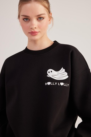 Holly Lolly Oversize Kesin Unisex Ghosting Sweatshirt Siyah