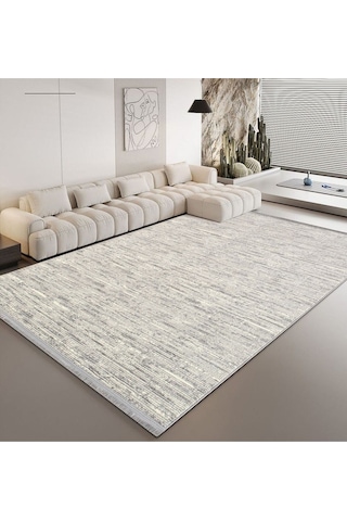 %100 Akrilik Sık Dokuma Krem - Gri Parlak İplik Makine Mutfak Koridor Salon Yatak Odası Halısı