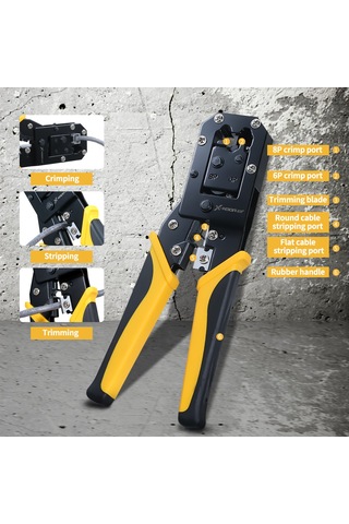 Wezone Yüksek Karbon Çelik 6p/8p Ağ Kablosu Pensesi, Sıyırma Ve Kesme Fonksiyonlu, Kaymaz Kauçuk Tutamak