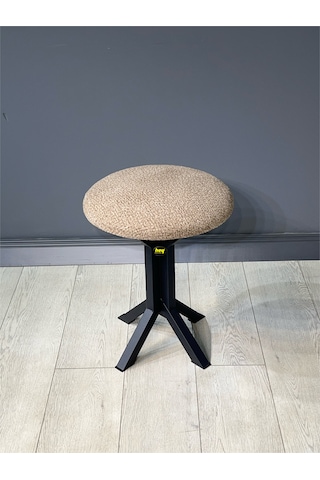 Tabure Kahverengi Puffy Bukle Kumaş Puf Makyaj Masası Sandalyesi