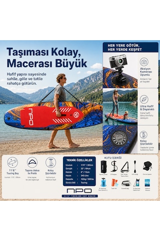 Npo Flow Stone 350x84x15cm Şişme Premium Sup Paddle Board 162kg Kürek Pompa Çanta Koltuklu Full Set