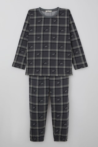 Breeze Erkek Çocuk Pijama Takımı Dinozor Krallığı Ekose Desenli 4-8 Yaş, Gri Gri