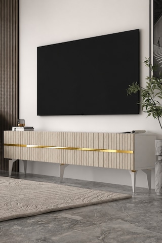 180dhdts5bta Tedy 3 Kapaklı Pleksi Lazer Desen Tv Sehpası Beyaz-traverten-altın