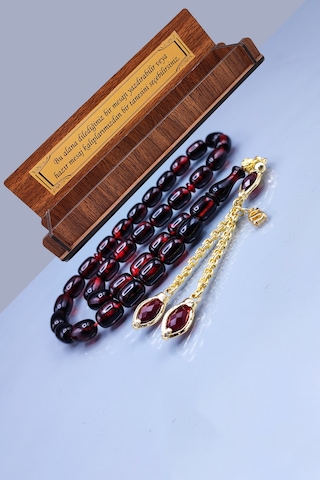 Orjinal Sıkma Kehribar Tesbih 24 K Altın Kaplama Özel Tasarım Püsküllü Faris Usta Tespih