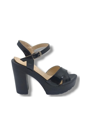 Selfie 4280-26 Rugan Çapraz Bant Platform Topuk Fashion Kadın Sandalet 11cm Siyah
