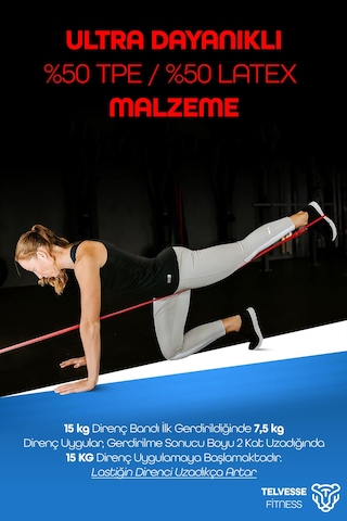 15kg Barfiks Lastiği Gym Resistance Band Antrenman Kas Geliştirme Bandı Kırmızı Orta Sert
