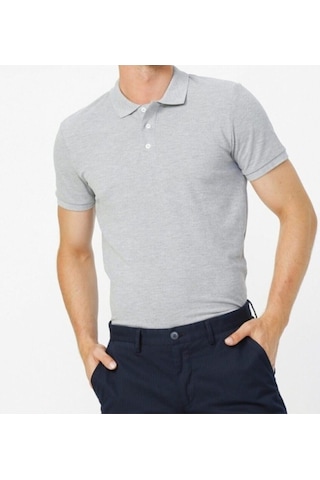 Nacar Store Erkek Lacivert Polo Yaka T-shırt Gri