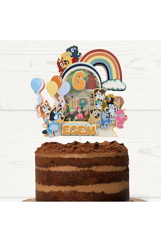 Bluey Karakterleri Temalı İsme Özel Doğum Günü Pasta Süsü