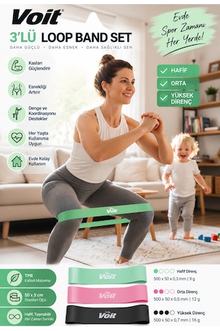 3’lü Loop Direnç Bandı Seti Pilates ve Fitness Egzersiz Lastiği