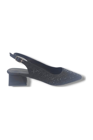 Ceylan Shoes 125-26 Taşlı Parlak Saten Kısa Kare Topuk Kadın Ayakkabı 36-41 Siyah