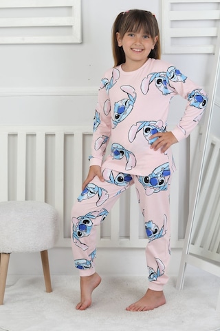 Cute Monster Desenli Kız Çocuk Pijama Takımı Pembe