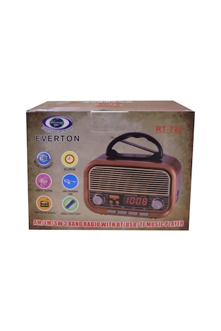 Everton Rt-723 Dijital Göstergeli Şarjlı Nostaljik Radyo Am-fm-sw Wıth Bt-usb-tf