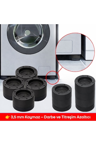 Tineke Beyaz Eşya Ayağı Çamaşır Makinesi Mobilya Titreşim Önleyici Kaydırmaz 8.5 Cm Yükseltici 4 Lü Siyah Siyah