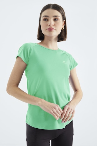 Su Yeşili Sırt Pencereli Kısa Kol Standart Kalıp O Yaka Kadın T-shirt - 97101 Su Yeşili
