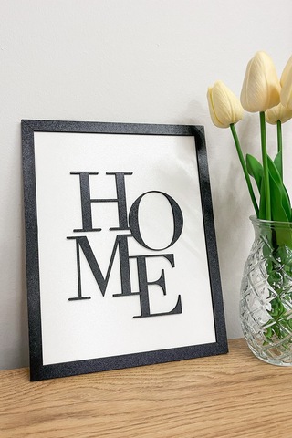 Ahşap Çerçeveli 2 Katmanlı Home Yazılı Mdf Duvar Tablosu Siyah 25x20 Cm