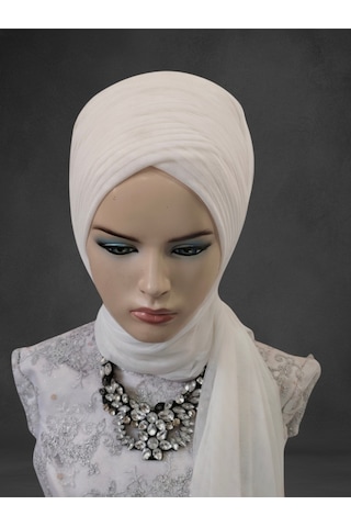 Kırık Beyaz Gelinbaşı Sarma Sevda Model Hazır Duvak Hazır Şal Hazır Türban