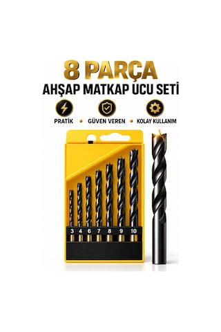 8 Parça Ahşap Matkap Ucu Seti 3-10 Mm Delme Uçları