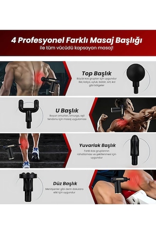 Volemi 6 Hız Kademeli 4 Başlıklı Masaj Tabancası Masaj Aleti Şarjlı Titreşimli Sporcu Masaj Tabancası Renkli