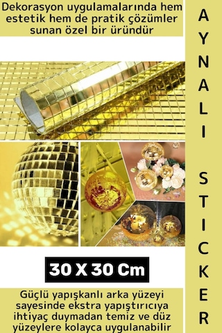 Dekoratif Tezgah Banyo Salon Kendinden Yapışkanlı Estetik Modern Şık Aynalı Kare Sticker 30 X 30 Cm Çok Renkli