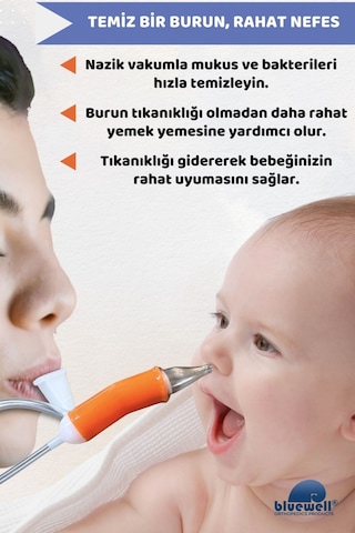 Bluewell Nazal Burun Aspiratörü Başlangıç Seti Bebek Burun Temizleyici Aspiratör + Uyumlu 10 Adet Ye