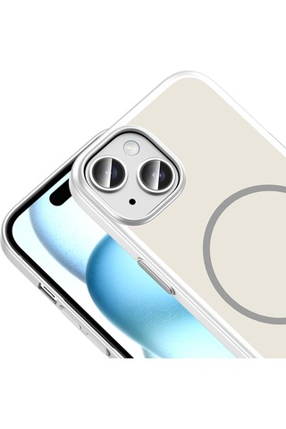 Apple iPhone Uyumlu 15 Kılıf Magsafe Şarj Özellikli Ultra İnce Mat Soft Lora Pc Kapak Gümüş