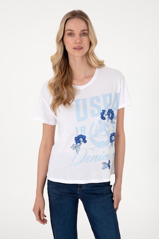 U.S. Polo Assn. Kadın Beyaz Desenli Bisiklet Yaka Tişört 50299670-VR013
