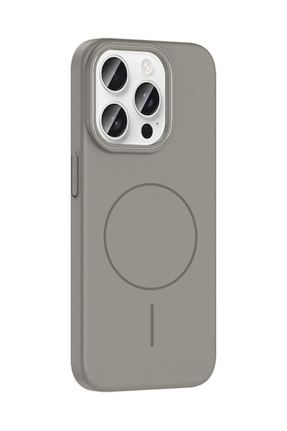 İphone Uyumlu 15 Pro Kılıf Magsafe Şarj Özellikli Silikon Kapak Ruby Gri